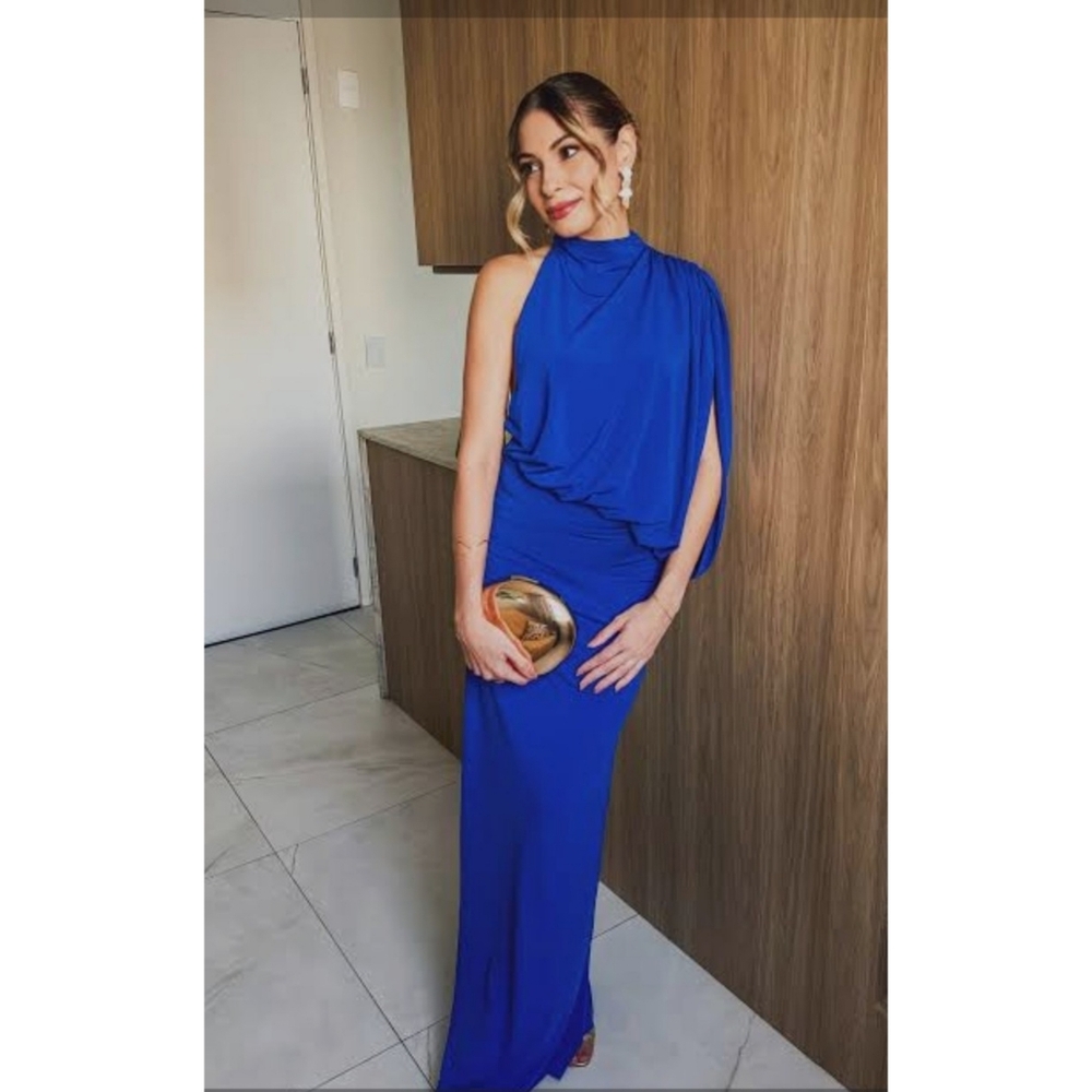 Zara Draped Cape Dress Maxi Blue NWT